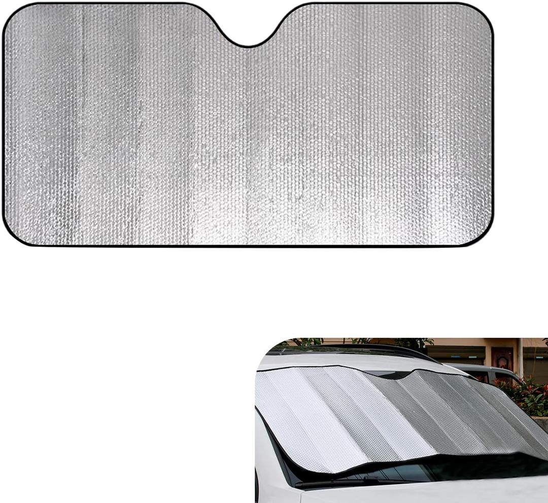 Car Front Windshield Sun Shade, 55" x 27" 5-layer Reflective Heat Insulation Window Shield, Sun Blocker & Privacy Protection Shade, Foldable Cover for Cars SUVs (Silver)