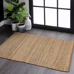 Hausattire Jute Woven Rug 2'x3' - Natural, Hand Braided Boho Entry Area Rugs for Kitchen, Living Room | Small Farmhouse Indoor Outdoor Decorative Mat for Patio, Entryway Front Door Mats - 24x36 Inches
