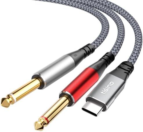 Tisino USB C to 1/4 inch Audio Cable, USB C to Dual TS Mono Cable, 6.35mm TS to Type C Y-Splitter Audio Cable for Smartphone, Tablet, Laptop Link to Amplifier, Mixing Console, Speaker - 3.3 Feet