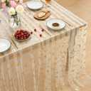 2 x Horaldaily Beige Gold Bow Gauze Tablecloth 60x120 Inch Rectangular, Golden Glitter Metallic Foil Thin Mesh Table Cover, Sheer Tulle Cheesecloth for Wedding Baby Shower Party