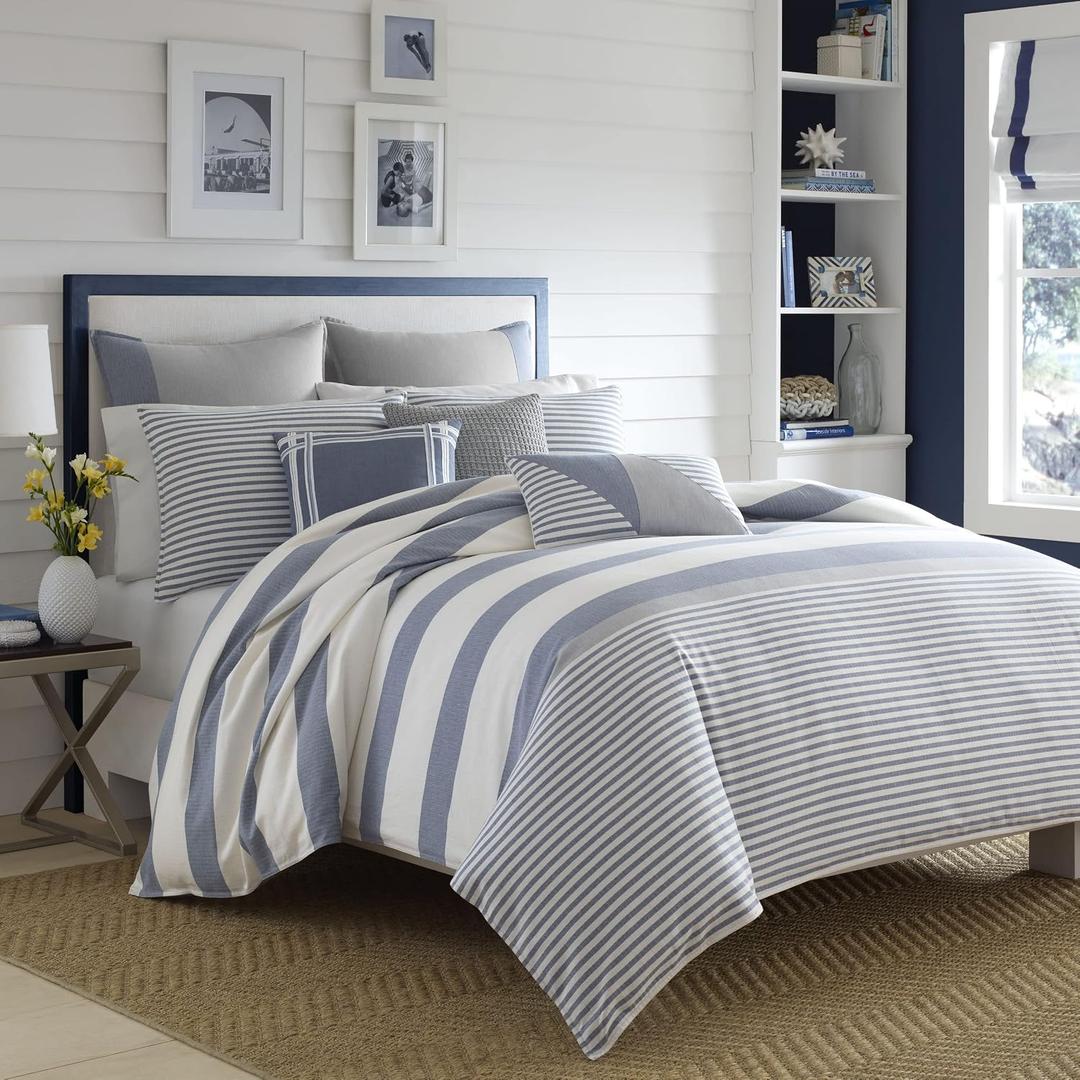 Nautica - King Duvet Cover Set, Cotton Reversible Bedding with Matching Shams, Mediterranean Inspired Home Decor for All Seasons (Fairwater Blue, King)