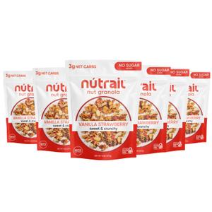 NuTrail Nut Granola Cereal, Vanilla Strawberry, No Sugar Added, Keto, Low Carb, Gluten Free, Grain Free, Healthy Breakfast 8 oz. 6 Count, Best By 10/17/2025