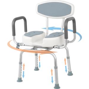 FAHKNS Swivel Shower Chair with Arms and Back, 400 lbs Heavy Duty U-Shape Seat for Inside Shower Stall and Bathtub, Height Adjustable Safety Bath Seat for Elderly and Disabled (Grey)