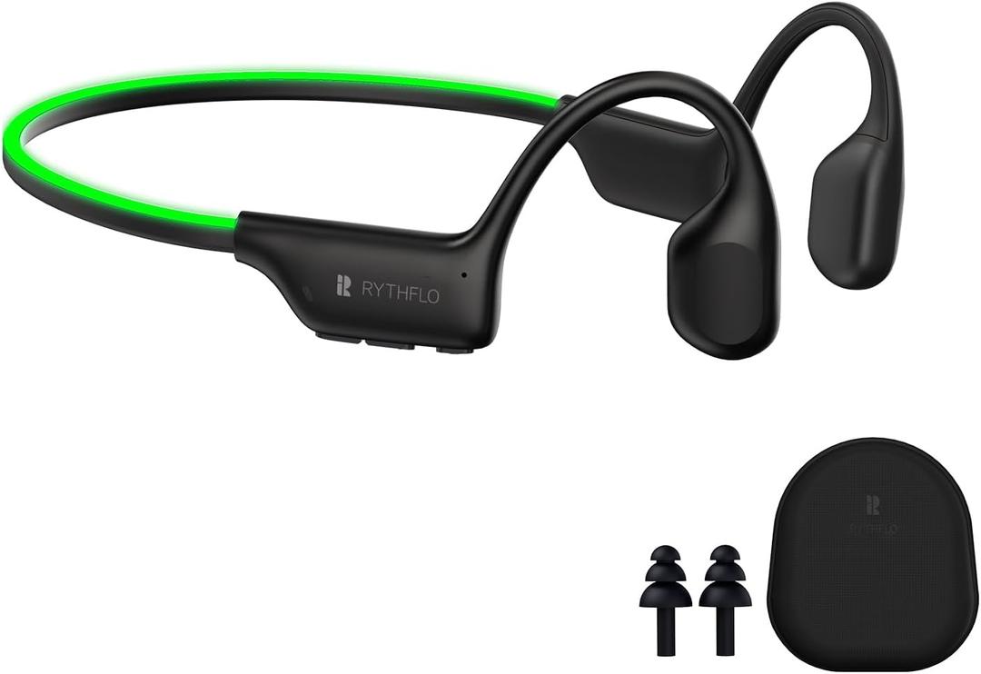 Bluetooth 5.3 Headphones, Bone Conduction Headphones w/Mic Open Ear Wireless Earbuds w/Light Bar for Running, IPX7 Waterproof 32GB MP3 for Cycling, 8Hrs Playtime Earphones for Sports Workouts