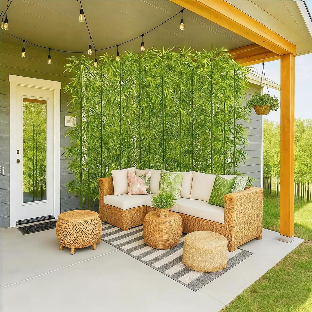 7/8ft Tall Artificial Bamboo Tree 10 Pack, Removable Faux Bamboo Outdoor with Encrypted Silk Leaves for Garden Fence Courtyard Entrance, Privacy Waterproof Fake Plants (7ft/213cm)