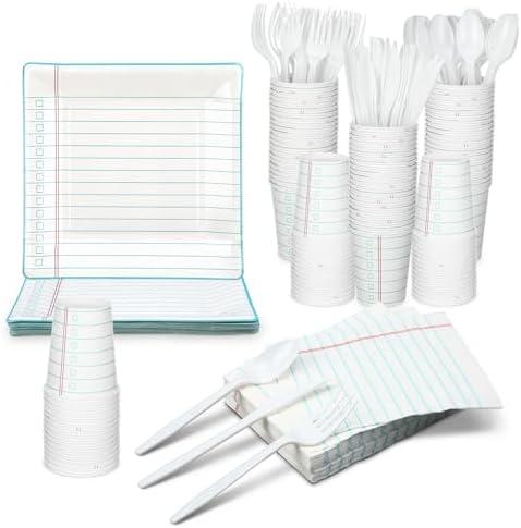 Feifeiya 168 Pcs Back to School Decoration, Notebook Paper Plates Napkins and Cups First Day of School Party Supplies Disposable Dinnerware Set for 24 Students Teacher Back Classroom Decoration Set of 2