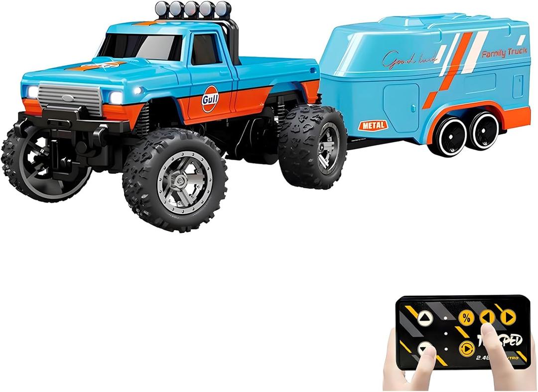 Mini Rc Truck, 1:64 Scale Monster Truck Remote Control Car with Lights, 2.4Ghz Remote Control, Speed/Steering Adjustable (Blue-A)
