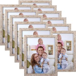 Giftgarden 8x10 Picture Frame Distressed Beige White Set of 12, Multi Rustic Wood Grain 8 by 10 Photo Frames Bulk for Wall or Tabletop Display