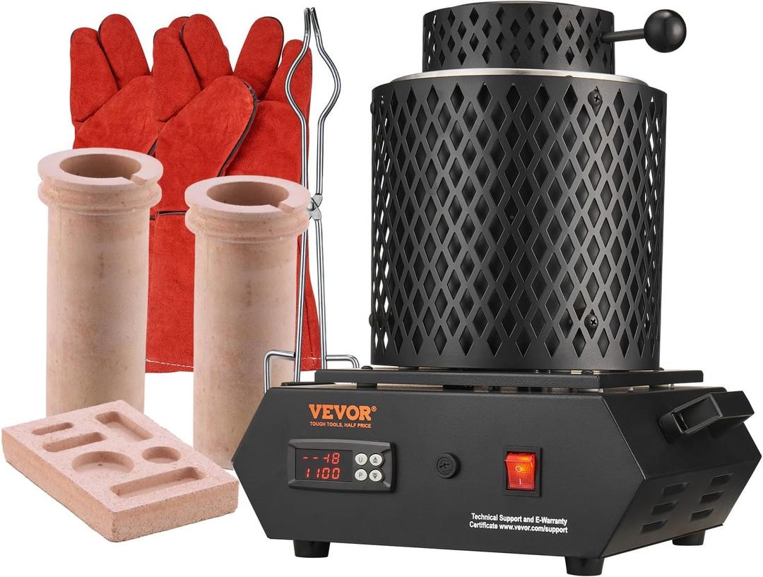 VEVOR Electric Melting Furnace, 3kg+1kg Electric Metal Smelter Foundry, 1350W 2102/1150 Smelting Furnace Kit for Gold/Silver Jewelry & Copper/Aluminum Casting