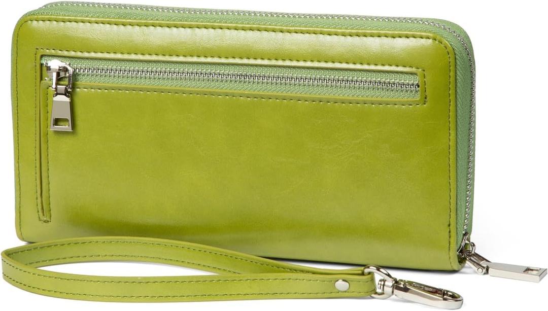 Wallets for Women RFID Blocking Leather Zip Around Wristlet Clutch Travel Purse (Green)
