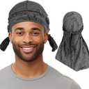 Durag for Men Silky Neck Drape Do rags Skull Wave Cap Breathable Headwraps Sun Protection Hat Biker Hip Hop Bonnet Headwear (Black+blue+deep Grey)