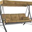 3 Seat Patio Swing Replacement Canopy, Waterproof UV Resistant Outdoor Top Cover Compatible with Callimont Park Swing, Beige