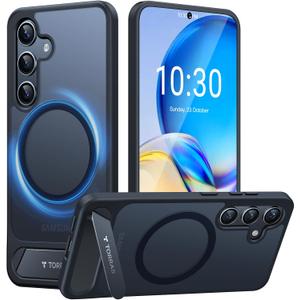 TORRAS Strong Magnetic & Seamless Stand for Samsung Galaxy S24 Case for MagSafe, 12FT Mil-Grade Drop Protection, Adjustable Kickstand for Samsung Galaxy S24 Case with Stand, Slim Frosted Matte Black