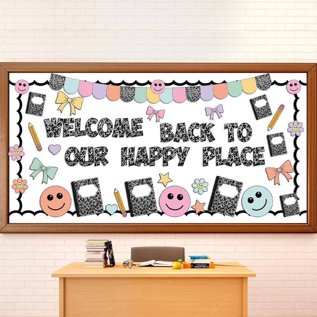 Motiskyy Composition Notebook Classroom Decor Welcome Back to School Bulletin Board Set DIY Paper Die Cuts Poster Decorating Supplies for First Day of School Craft Classroom Wall Decor, 13.78 inches x 11.81 inches