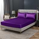 Homiest Purple Satin Fitted Sheet Queen Size, Deep Pocket, Luxury & Ultra Soft Bedding