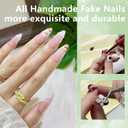 2 x Press on Nails Medium Almond French Tip Fake Nails Flower Leopard Print Designs False Nails Full Cover Glossy False Nails for Women Manicure Nail Art Decoration-size S