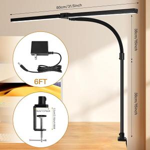 Double Head LED Desk Lamp with Remote Control for Home Office 24W Brightest Computer Desk Light for Workbench Drafting Architect Study Reading with Anti-Glare Cover, Black