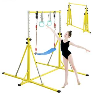 FC FUNCHEER Foldable Gymnastics Bar,5FT Horizontal bar,Adjustable Kids Training bar for Kids Ages 3-15,Kids Gymnastics bar,Triangle Stable Structure-Gym Equipment for Home