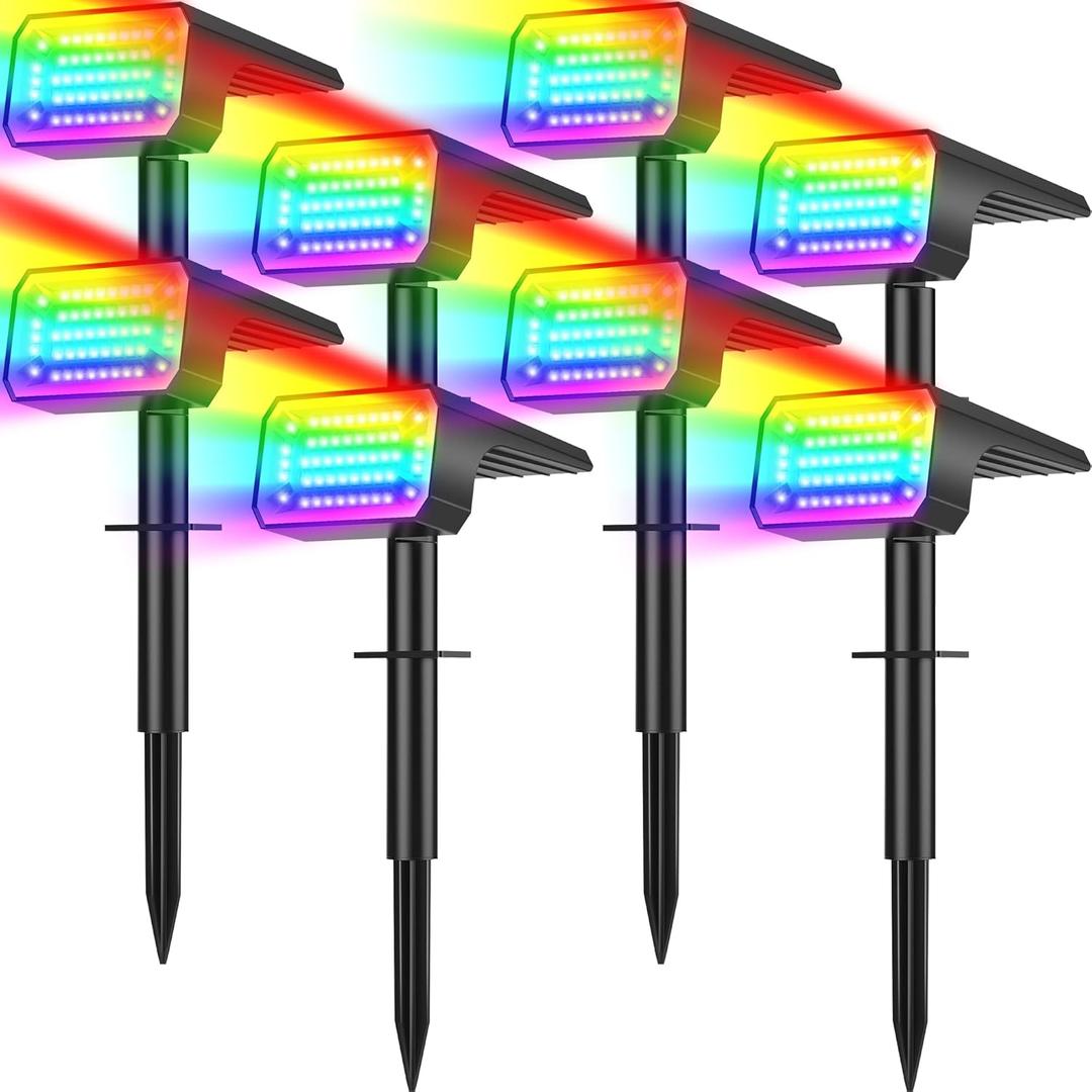 Solar Color Changing Spot Lights Outdoor Waterproof IP65, [8 Pack/32 LED/7 Modes] 2-in-1 Landscape Spotlights, Auto On/Off High Lumens Solar Spot Lights for Outside Yard Garden Pathway Walkway