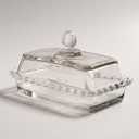 Glass Butter Dish with Lid for Countertop, Clear Crystal Glass Covered Butter Stick Holder Tray, Butter Storage Container for Fridge