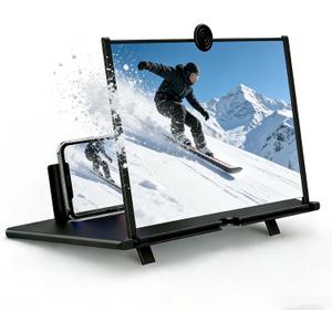 Screen Magnifier for Cell Phone, 12-inch 3D HD Portable Magnifying Screen with Foldable Stand for Movies & Gaming, Upgrade Universal Phone Screen Amplifier Compatible with All Smartphones (Black)