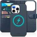 TUCCH Wallet Case for iPhone 15 Pro, Detachable 2-in-1 Stand RFID Blocking 4 Card Slot Wireless Charging Protective Case, PU Leather Magnetic Removable Folio Compatible with iPhone 15 Pro, Dark Blue