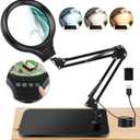 NZQXJXZ 10X 30X Large Magnifying Glass with Light and Stand, 5-inch LED Lighted Magnifier, 3 Color Modes Stepless Dimmable, Hands-Free Magnifying Glass Desk Lamp for Reading Craft Hobby Close Work (Black)