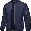 TACVASEN Men's Bomber Jacket Lightweight Casual Spring Fall Windbreaker Zip Up Coat with Pocket (X-Large, 02 Navy)