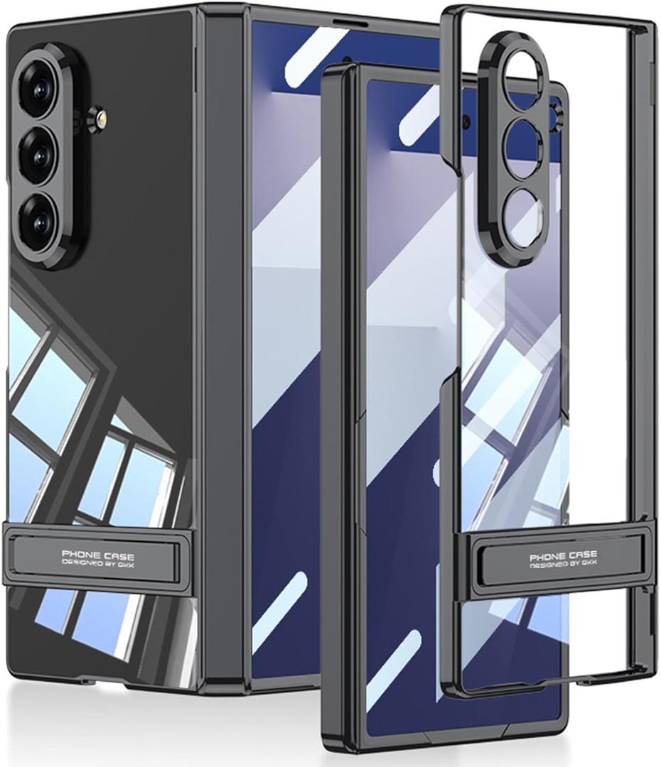 for Samsung Galaxy Z Fold 7 Clear Case with Kickstand, Full-Body Plating PC Z Fold7 Phone Case Hinge Protection Screen Protector Camera Protector Slim Thin Clear Stand Cover for Z Fold 7 Black
