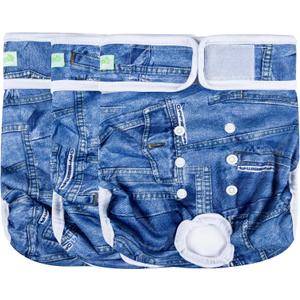 wegreeco Washable Female Dog Diapers Highly Absorbent Reusable Diapers for Dog in Heat Period, 3 Pack (Blue Jeans, Medium)