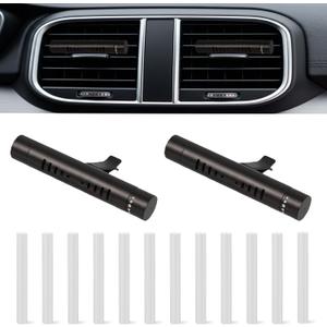 2 x 2 Pcs Car Air Essential Oil Diffuser Vent Clip with 12 Pcs Odorless Refill Sticks, Premium Aluminum Air Freshener Diffuser Suitable for Cars, Office, Kitchen (Black, 2 Pcs)