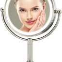 Professional 8.5" Large Lighted Makeup Mirror with Brighter Lights, 1X/10X True HD Magnifying Mirror with 3 Color Dimmable Lights, 90 Shadowless LEDs, 360Swivel Seamless Vanity Mirror, Pearl Nickel (Artistic Satin Nickel)