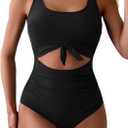 Eomenie Women's One Piece Swimsuit Tummy Control Slimming Bathing Suit Cutout Tie Knot Swimwear (Medium, Black)