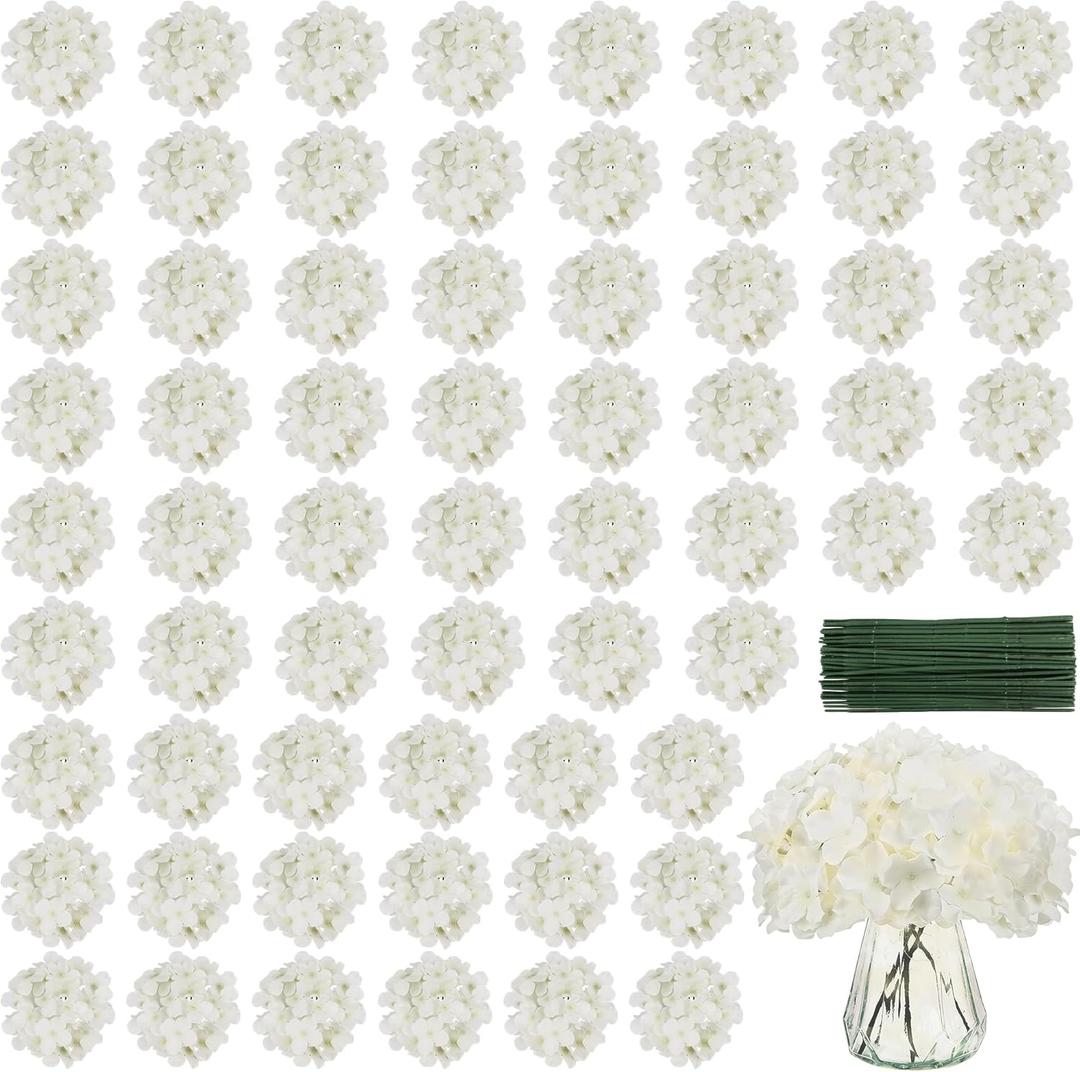 40 PCS White Artificial Hydrangea Flowers with Detachable Stems, 6 Inch Full Silk Hydrangea Heads for Wedding Centerpieces, Bridal Shower Bouquets, DIY Floral Arrangements and Home Decor (Ivory(no Accessories))