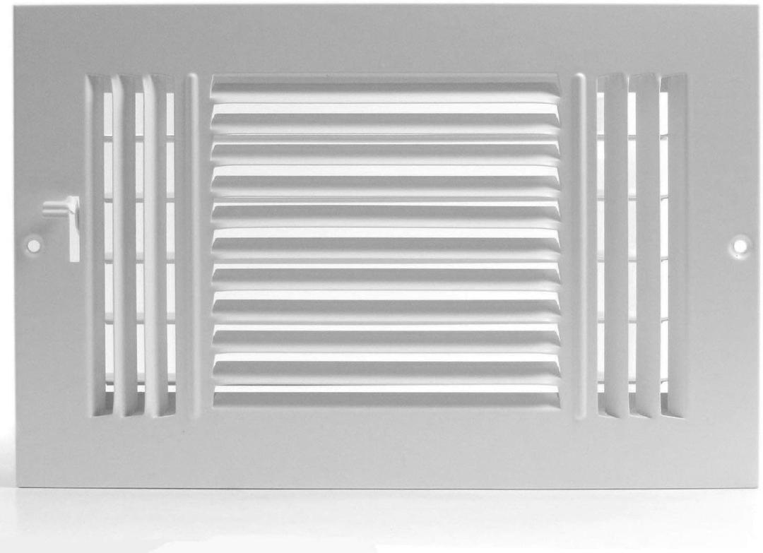 HVAC Premium 8x6 Duct Opening 3-Way AIR Supply Grille - Vent Cover & Diffuser - Flat Stamped Face - White [Outer Dimensions: 9.75"w X 7.75"h]