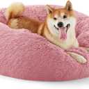 Bedsure Calming Dog Bed for Medium Dogs - Donut Washable Medium Pet Bed, 30 inches Anti-Slip Round Fluffy Plush Faux Fur Cat Bed, Fits up to 45 lbs Pets, Mauve Blush