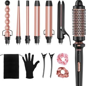 Ufree 7-in-1 Curling Iron Set with Interchangeable Ceramic Barrels, Curling Wand Set with Thermal Brush, Hair Straightener and Wand Curling Iron, Versatile Styling Hair Curlers Set, Gifts for Women