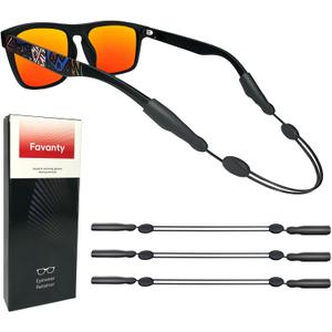 Glasses Strap Sports, Adjustable Sunglass Strap, Eyeglasses Strap Holder for Kids Women Men,Eyeglass Holders Around Neck Anti-slip Sunglasses Strap 3PCS Black