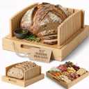 Bamboo Bread Slicer for Homemade Bread - Sturdy Bread Cutting Guide with Crumb Catcher Tray & Serving Board - Bread Cutter Machine for Loaf, Sandwich, Baking