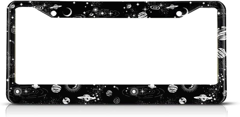 Space Galaxy License Plate Frame Planets and Stars License Plate Holder Constellation Art Car Tag Frame License Plate Car Accessories 2 Holes Novelty Auto Car Tag Vanity Present