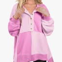 SHEWIN Womens Oversized Color Block Sweatshirts Casual Loose Button Henley Pullover Tops Large