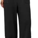Womens Linen Pants Wide Leg Palazzo Capri Barrel Harem Pants Casual | High Waisted, with Pockets, Lounge, Cropped (Black, M)