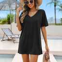 AI'MAGE Women's Swimsuit Coverup Short Sleeve Bathing Suit Cover Up Casual T-Shirt Dress Loose Beachwear Coverups (Black, M)