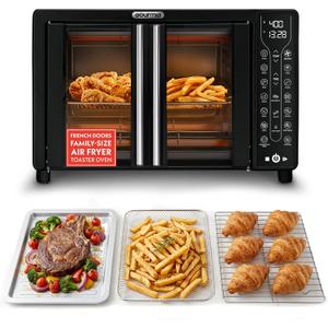 Gourmia French Door Air Fryer 25 Qt Large Capacity Convection Oven, Fryforce 360, Digital Display with 17 Cooking Presets, Bake, Toast, Roast, Dehydrate, Fits 12 Pizza