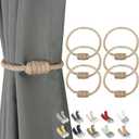 BEL AVENIR Magnetic Jute Curtain Tiebacks, Decorative Drapery Holdbacks Bohemian Style Woven Tie-Backs with Exquisite Knot (Jute, 6 Pack)