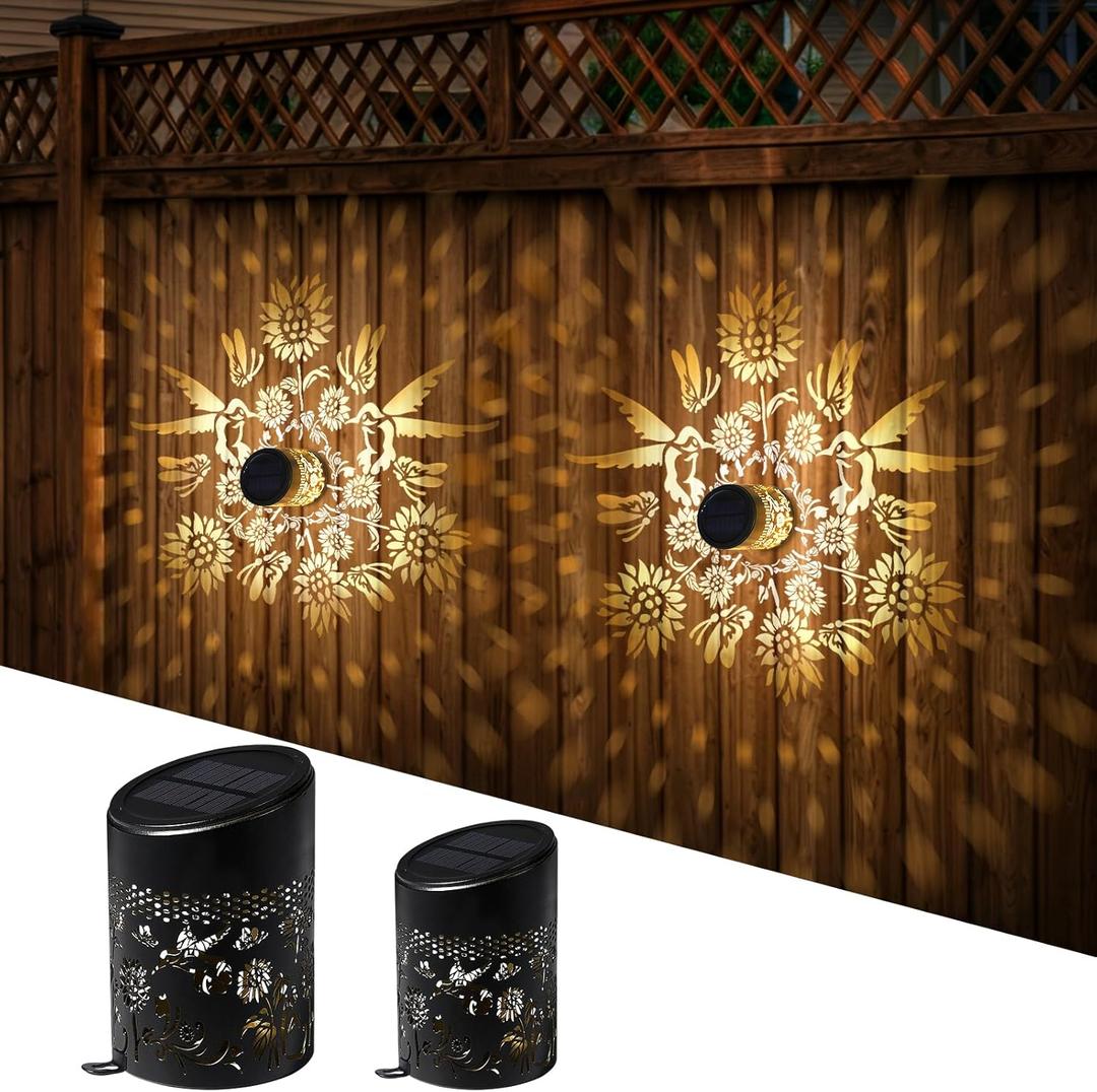 FabStyl Solar Outdoor Fence Lights Decoration 1 Pack, Solar Wall Step Deck Lights Outdoor Garden Decor with Hummingbird Sunflower Theme for Yard Art Porch Patio Backyard, Gifts for Mom Women