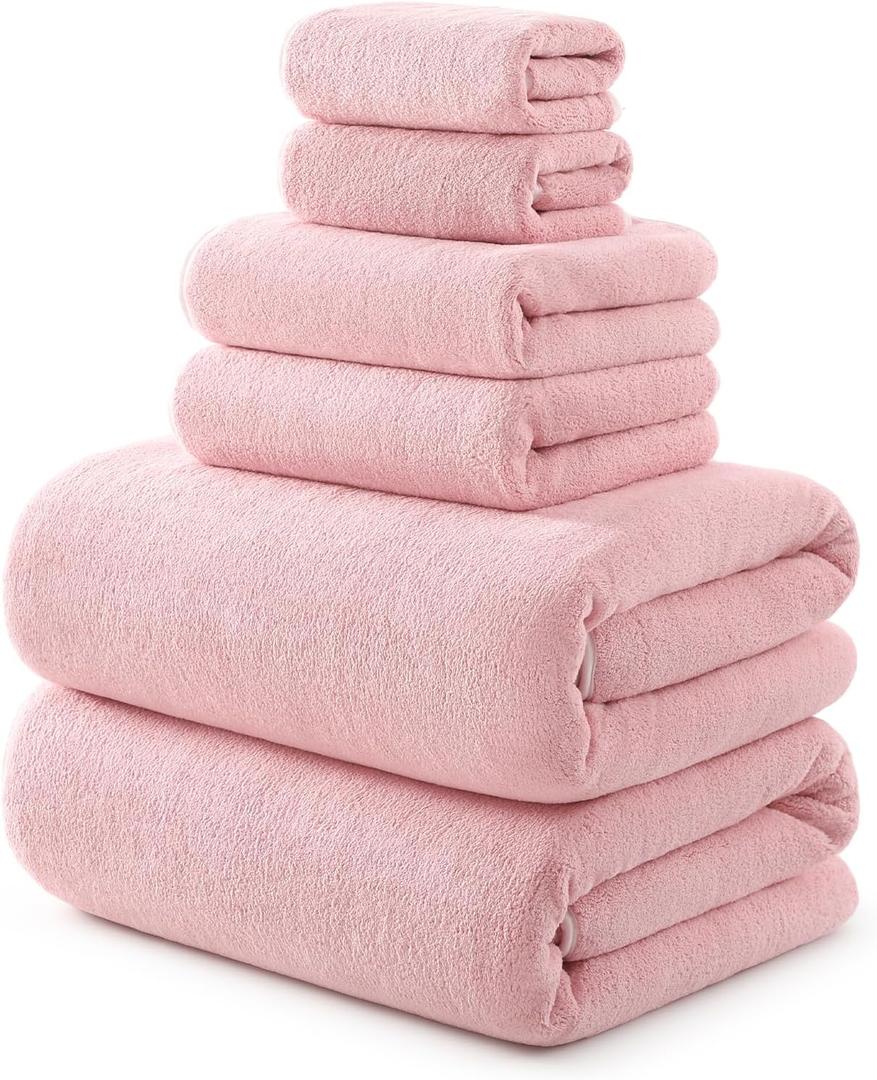 REDKISS 6 Piece Towel Set - Oversized Bath Sheets (70 x35 in), 670GSM Ultra Soft & Highly Absorbent, Quick Dry Pink Bath Towel Sets for Bathroom, Spa, Hotel, Gym, X Large