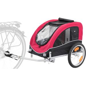 TRIXIE Large Dog Bike Trailer - Foldable Pet Bicycle Trailer for Dogs up to 66lbs Features Quick Fastening Wheels, 2 Doors, Safety Leash & Waterproof Carrier - 64 x 31 x 32.5in - Black/Red