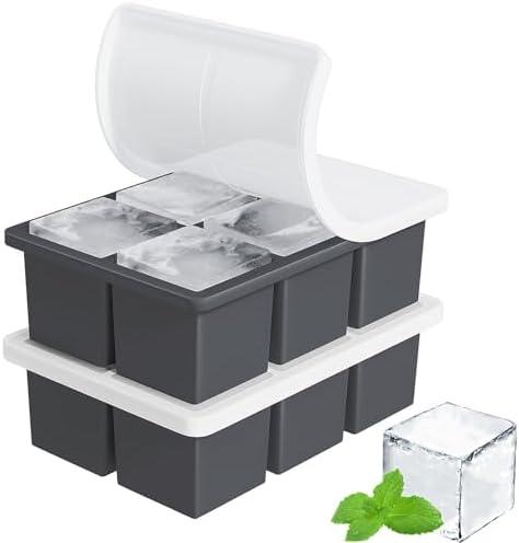 Large Ice Cube Tray for Whiskey: FDDBI Silicone Ice Cube Trays with Lid - 2Pack Big Square Old Fashioned Ice Cube Maker for Cocktail - 2inch Huge Cubed Ice Trays for Whisky