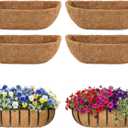 4 Pcs 24 Inch Trough Coco Liner for Window Box, 100% Natural Half Moon Coconut Coir Planter, Replaceable Coconut Fiber Liner for Window Boxes & Fence Flower Baskets (4, 24 inch)